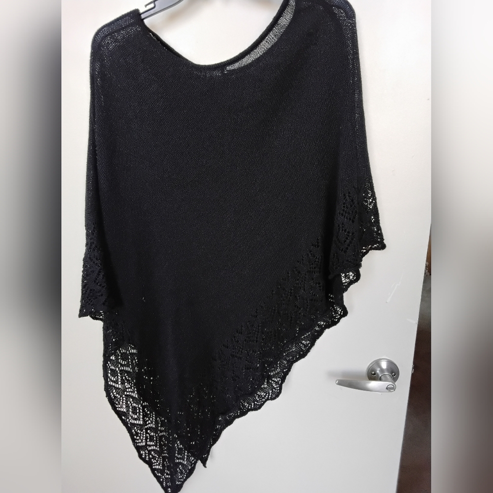 Black Women's Knit Poncho Sweater